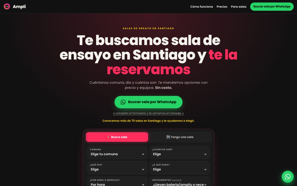 Sitio de Ampli, plataforma de salas de ensayo